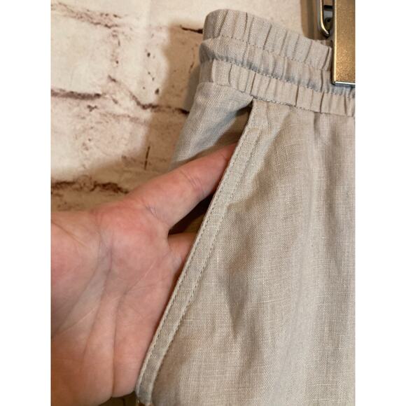 Ellen Tracy Linen Pants Womens Large Tan Relaxed Beachy Lagom Neutral Drawstring - Picture 2 of 16